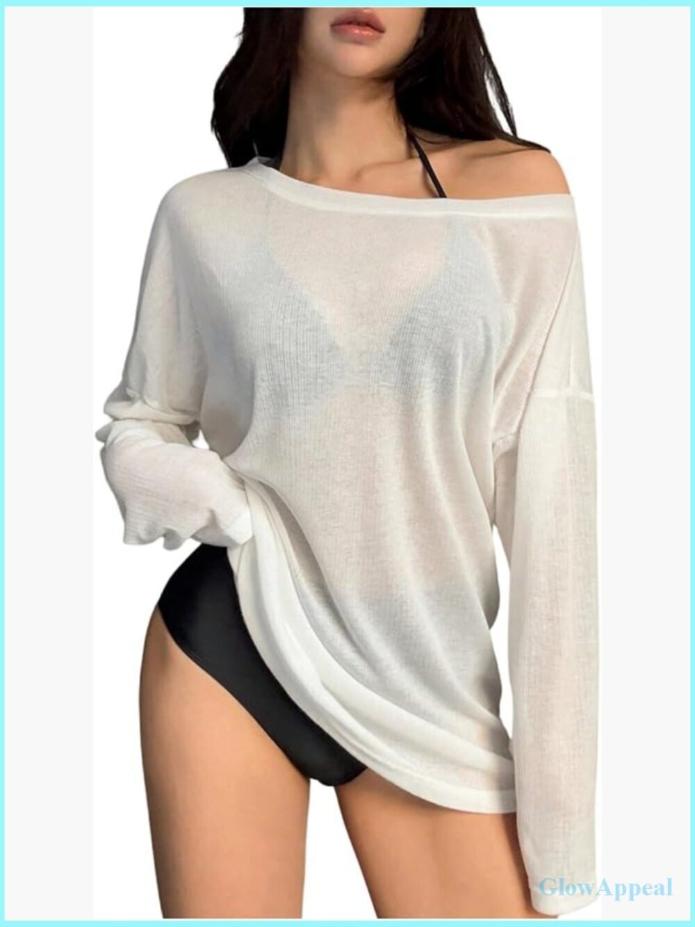 Women's Off Shoulder Sheer Mesh Long Sleeve Swim Coverup